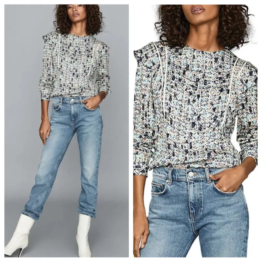 REISS Olivia Ditsy Print Ruffle Blouse